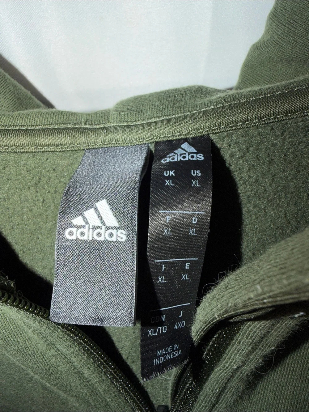 Adidas Hoodie Olive Green Black Half-Zip Up Long Sleeve Pull Over Top XL